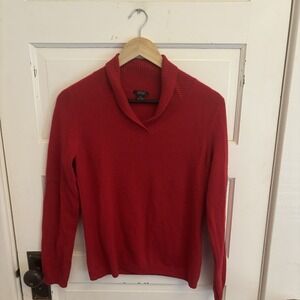 Prive Women's Red 100% Cashmere Shawl V-Neck Collar Knit Sweater Size‎ Medium